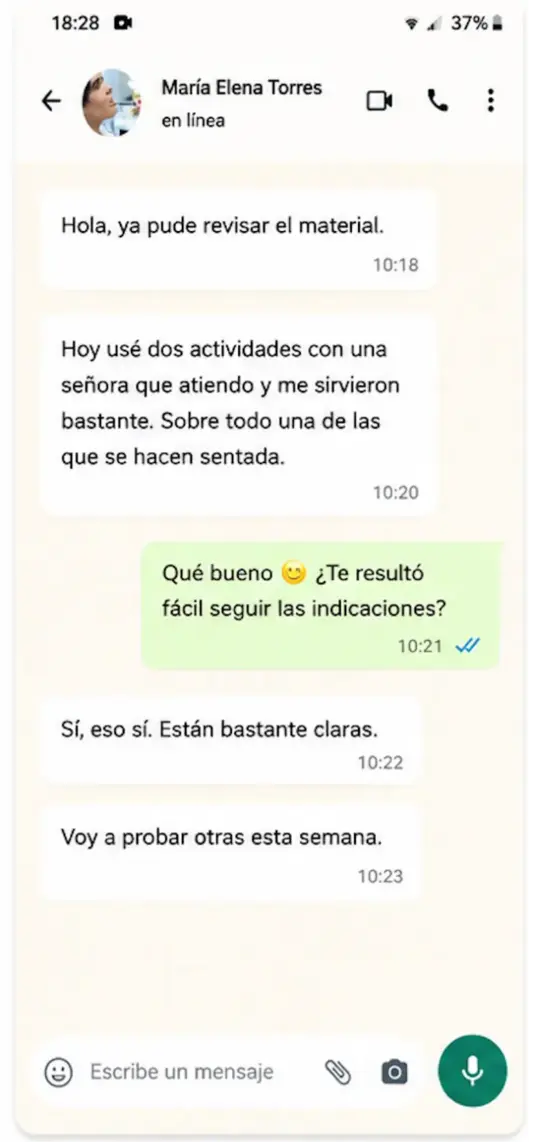 Testimonio de una usuaria del material
