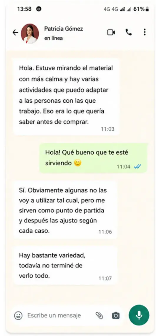 Testimonio de una usuaria del material